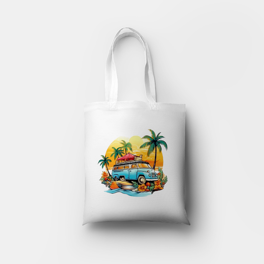 Vintage Surf Van Canvas Tote Bag – Tropical Beach Vibes